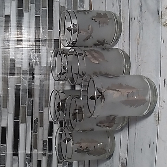 Libbey frosted gold leaf mid century modern 1970s set of 7 - Picture 1 of 4